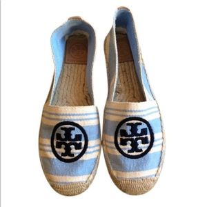 Tory Burch blue and cream canvas espadrilles💙